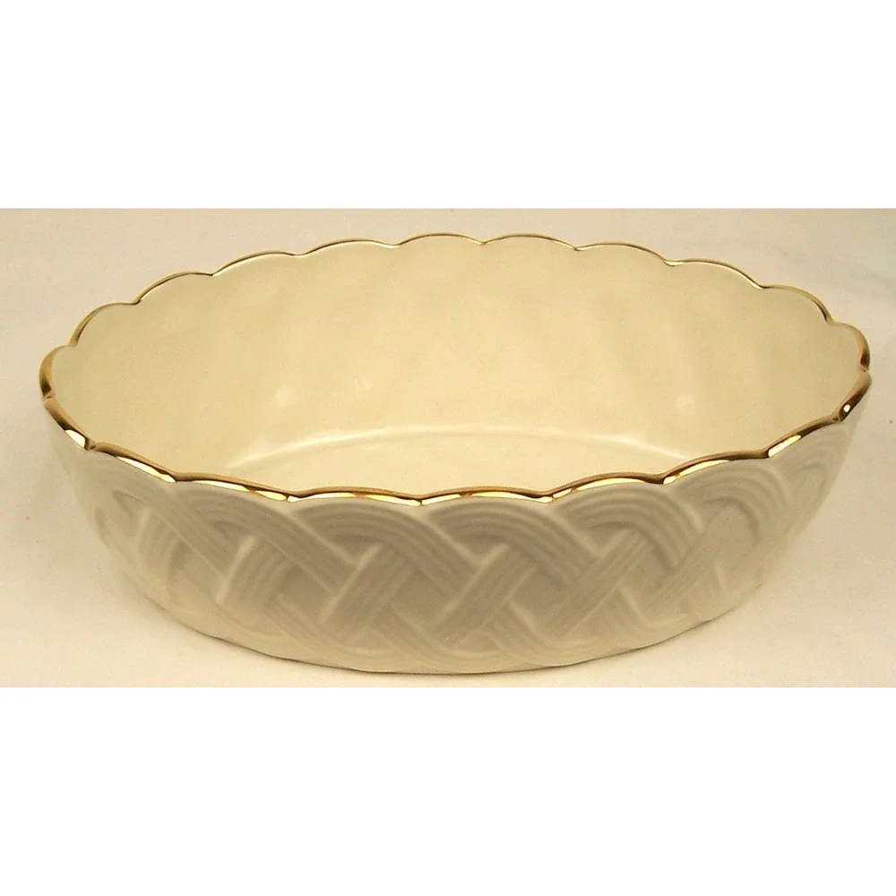 Lenox 120th Anniversary Lattice Bowl 8 Inch Oval Scalloped Ivory Gold